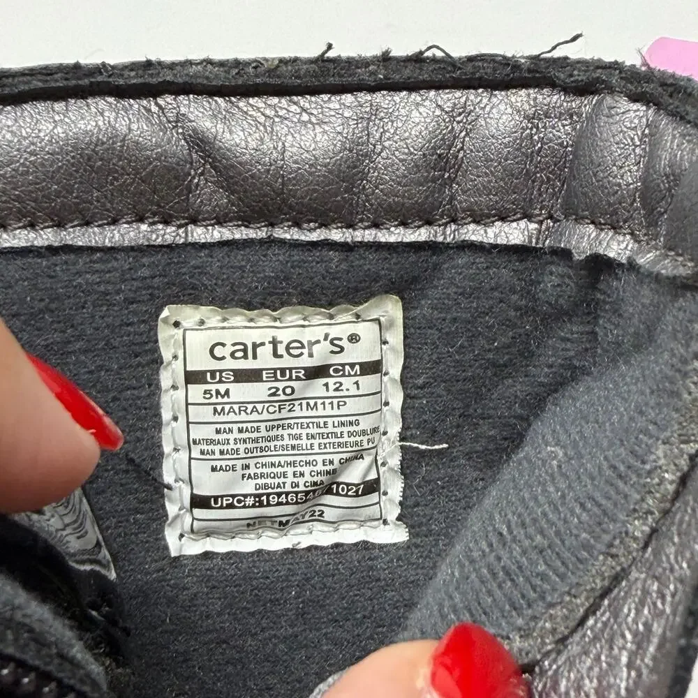 Carter’s Girls Black Patent Combat Boots Pink Laces 5M
